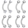 16G 5/16 CZ Gem Internally Threaded Curved Eyebrow Ring Pack Set of 8
