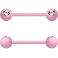 14G 5/8 Clear Gem Light Pink Acrylic Over Steel Nipple Barbell Set