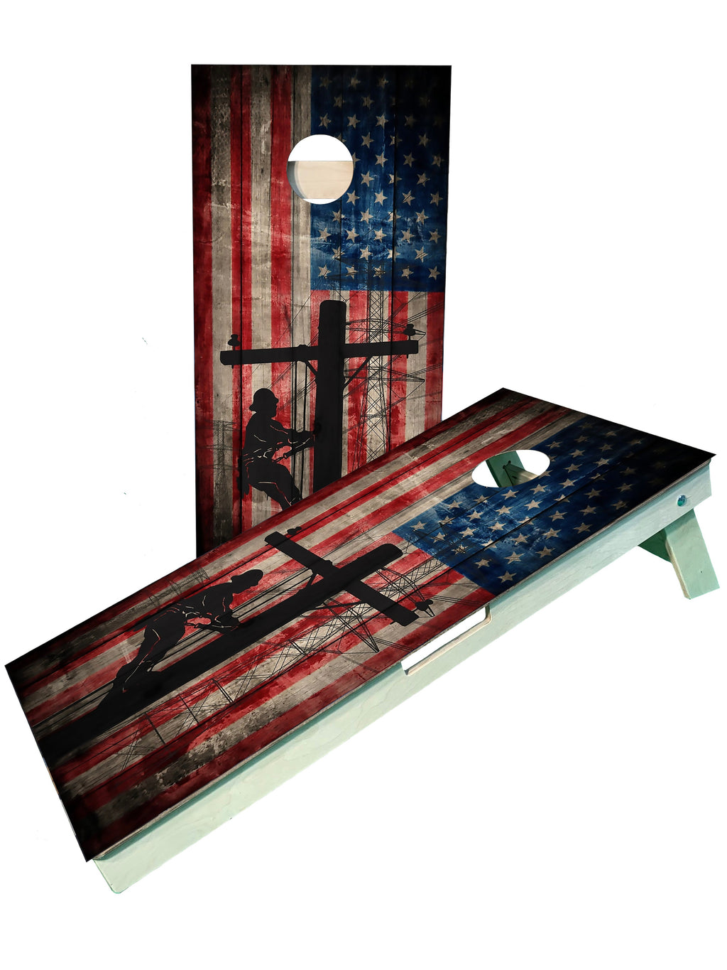 Lineman American Flag Cornhole Boards - Free Personalization