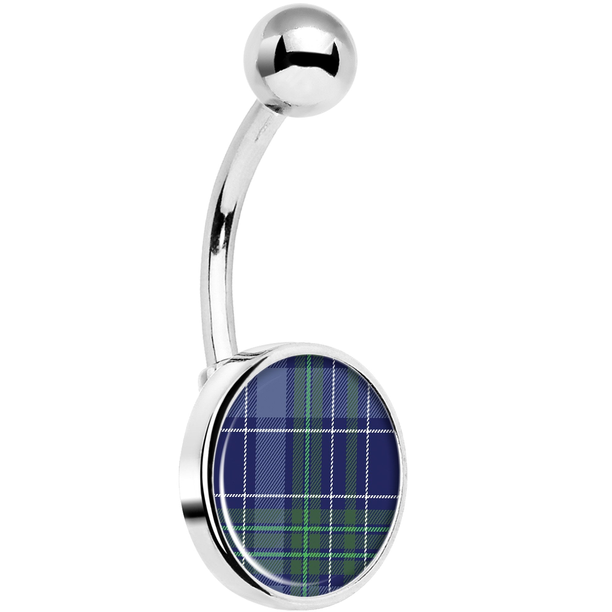 Holiday Blue Green Plaid Belly Ring