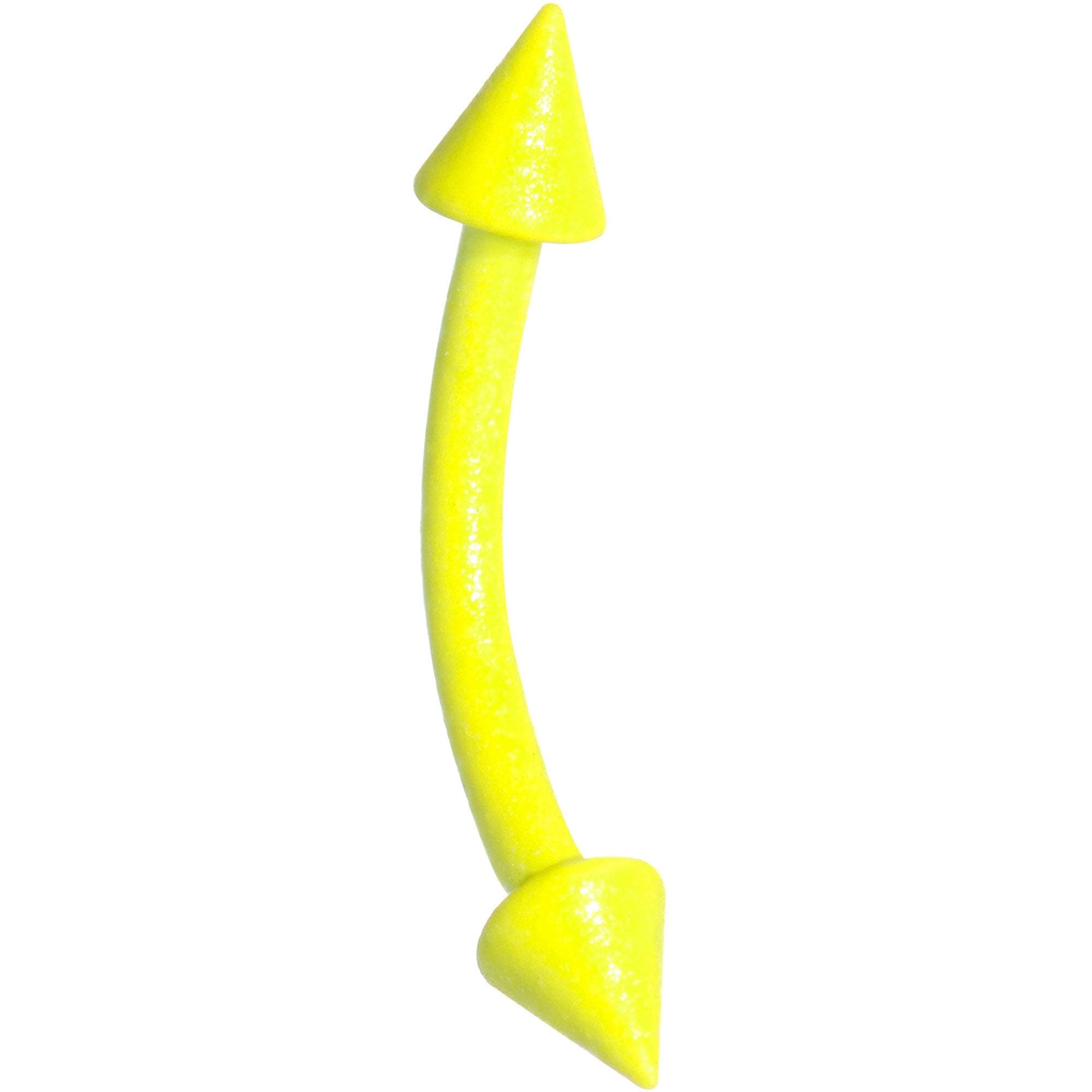 16G 3/8 Yellow Glow In The Dark Effect Cone Curved Eyebrow Ring
