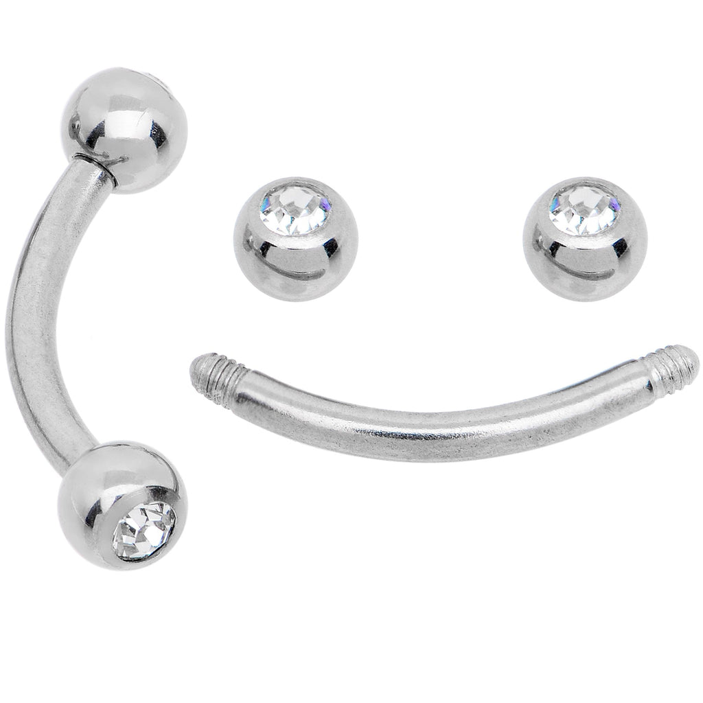 16G 5/16 CZ Gem Internally Threaded Curved Eyebrow Ring Pack Set of 8