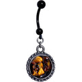 Handmade Titanium Anodized Tigers Eye Circular Frame Dangle Belly Ring