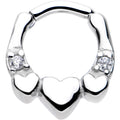 14G 1/4 Clear Gem Hearty Hug Hearts Septum Clicker