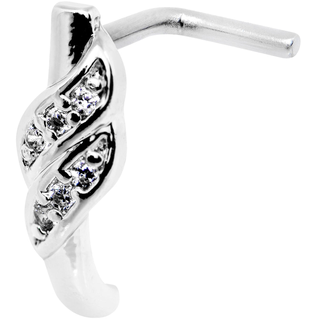 20G Clear CZ Swish Faux Hoop L Shaped Nose Ring