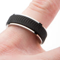 Mens Center Solid Carbon Fiber Ridged Stainless Steel Ring