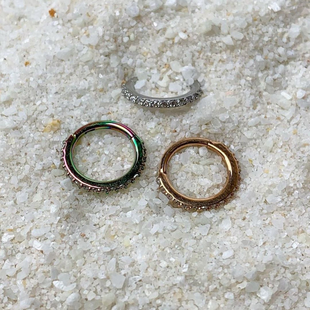16G 5/16 Clear CZ Gem Rainbow Hinged Segment Ring