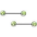 1/2 Green Double Front CZ Gem Ball Barbell Nipple Ring Set