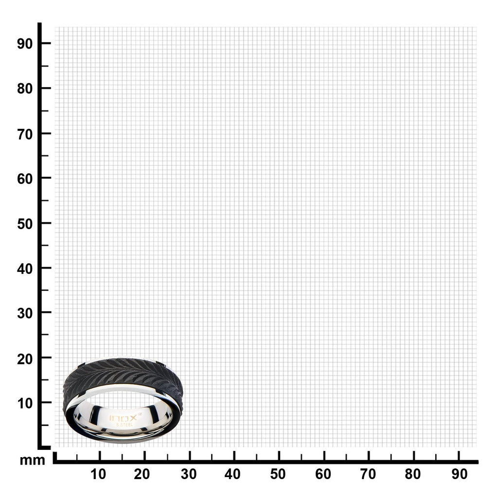 Mens Center Solid Carbon Fiber Leaf Patterned Stainless Steel Ring