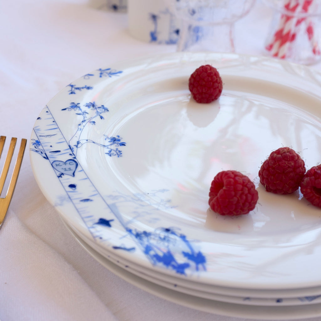 Personalized Birch Dessert Plate Set – Four Seasons Hand-Drawn Design