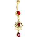 Red Clear Gem Gold PVD Red Hot Lotus Flower Dangle Belly Ring