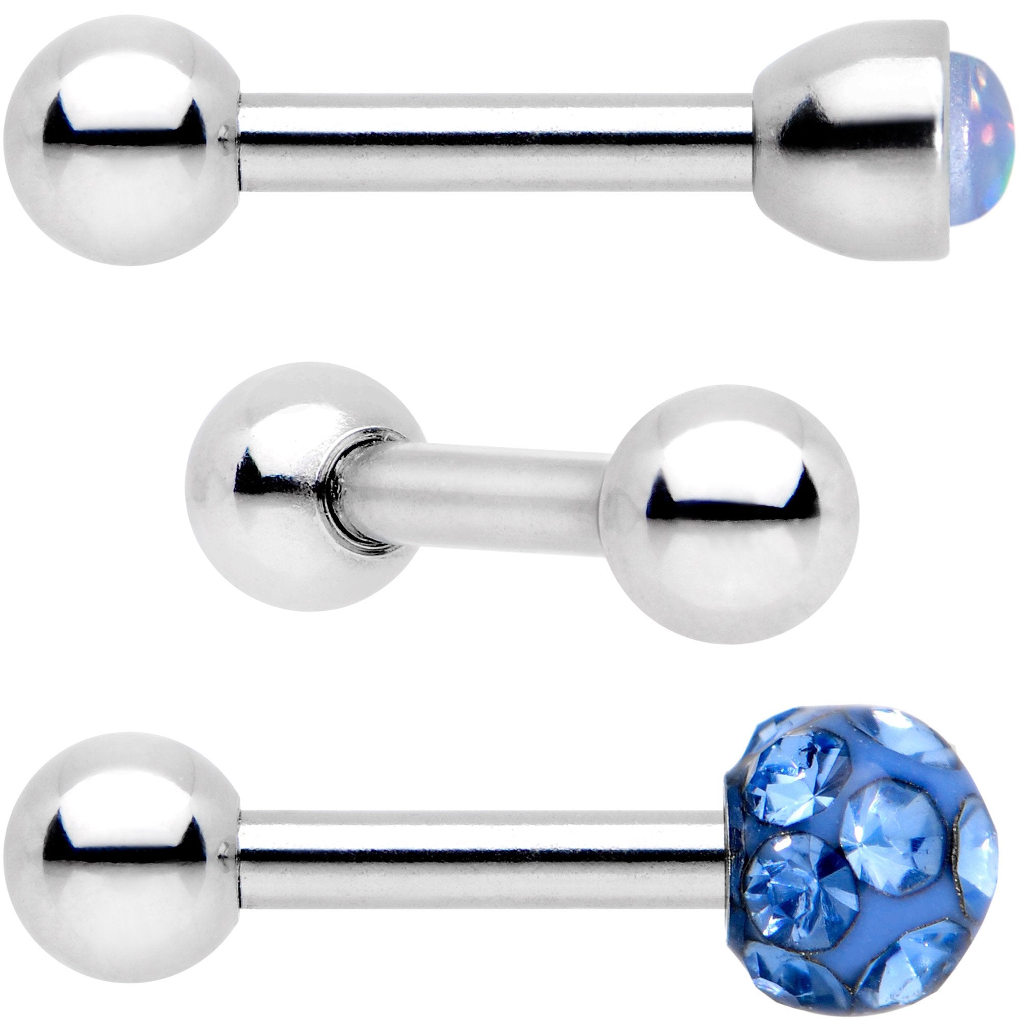 16G 1/4 Sky Blue Faux Opal Inlay Cartilage Tragus Earring 3 Pack Set