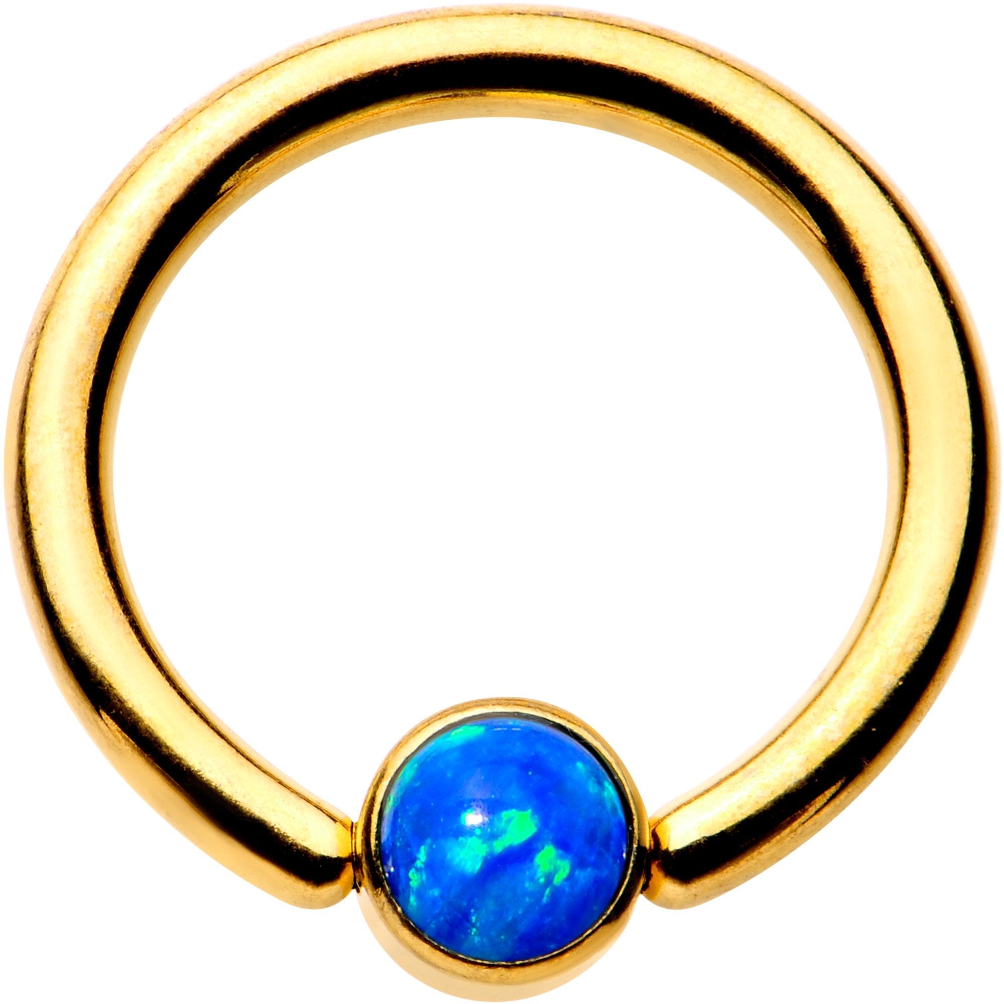 14G 3/8 Aqua 4mm Faux Opal Gold IP Disc BCR Captive Ring