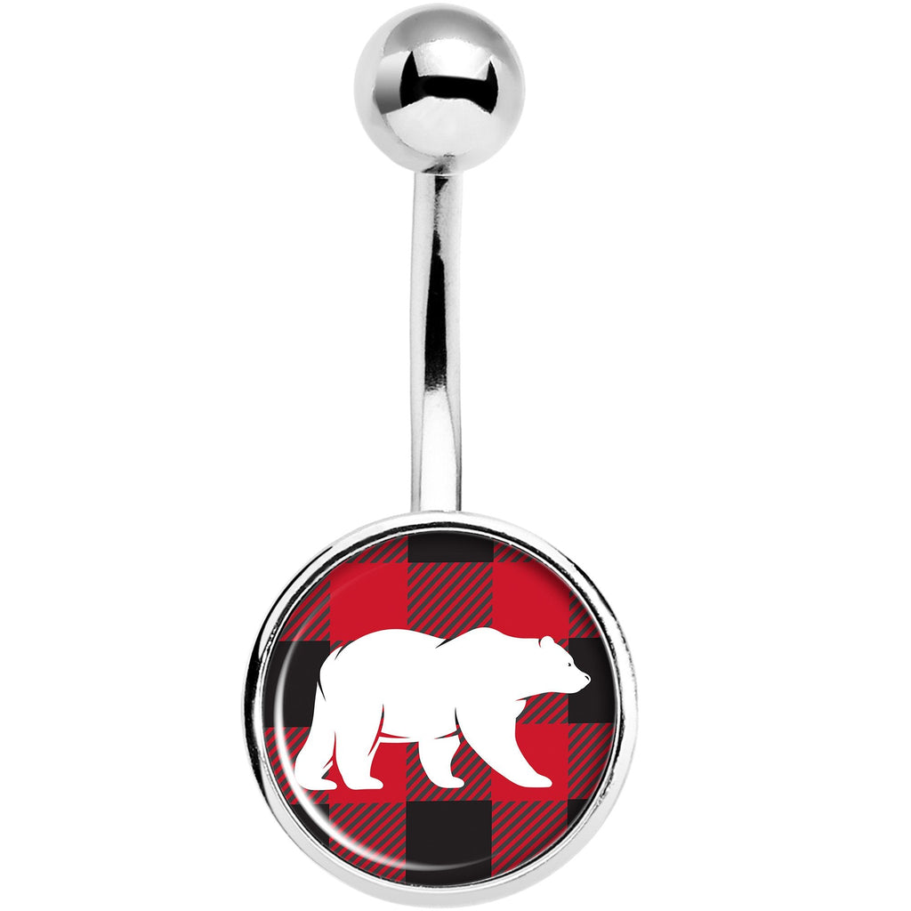 Red Black Plaid Polar Bear Belly Ring