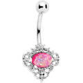 Pink Faux Opal Regally Flowered Frame Belly Ring