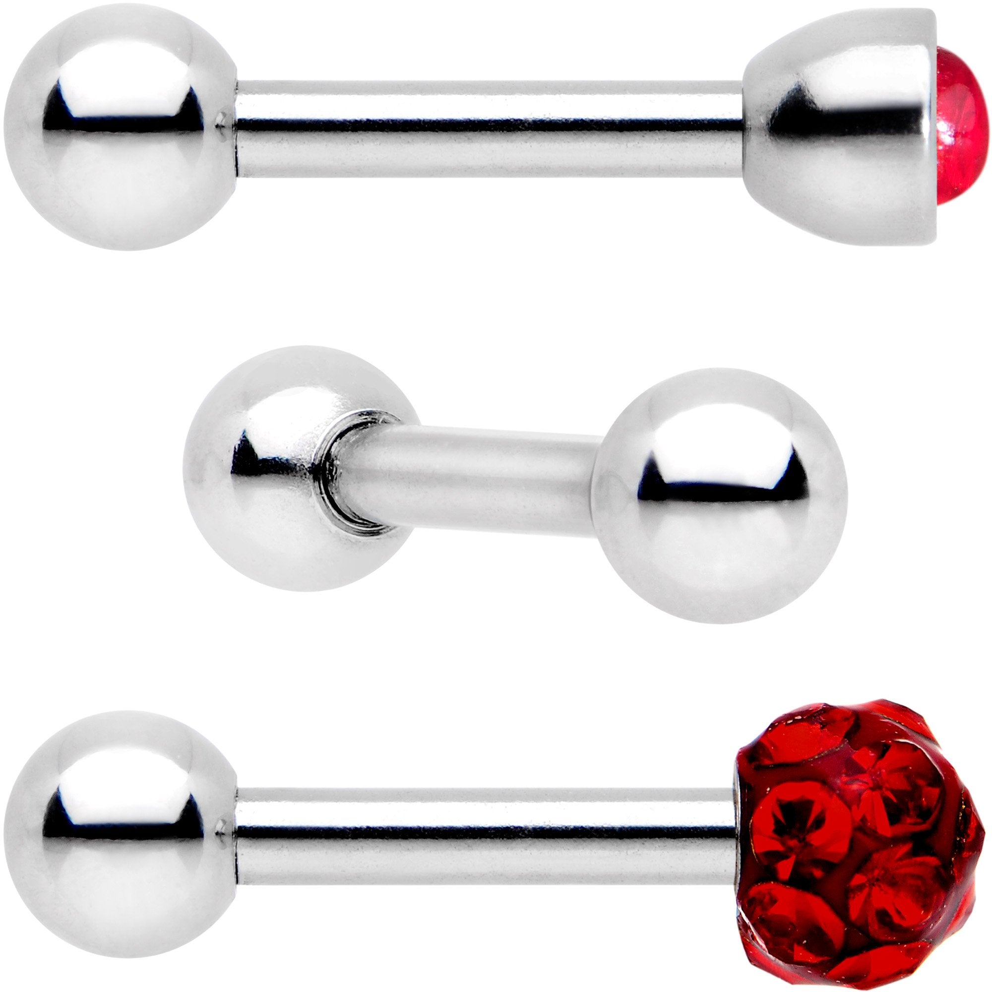 16G 1/4 Deep Red Faux Opal Inlay Cartilage Tragus Earring 3 Pack Set