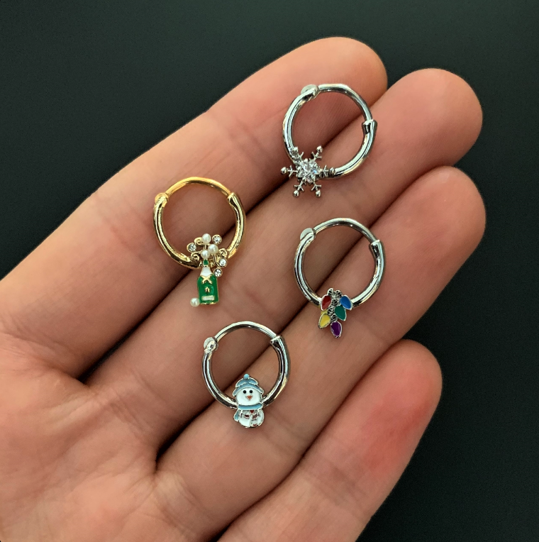 16G 3/8 Snowman Winter Holiday Christmas Septum Clicker