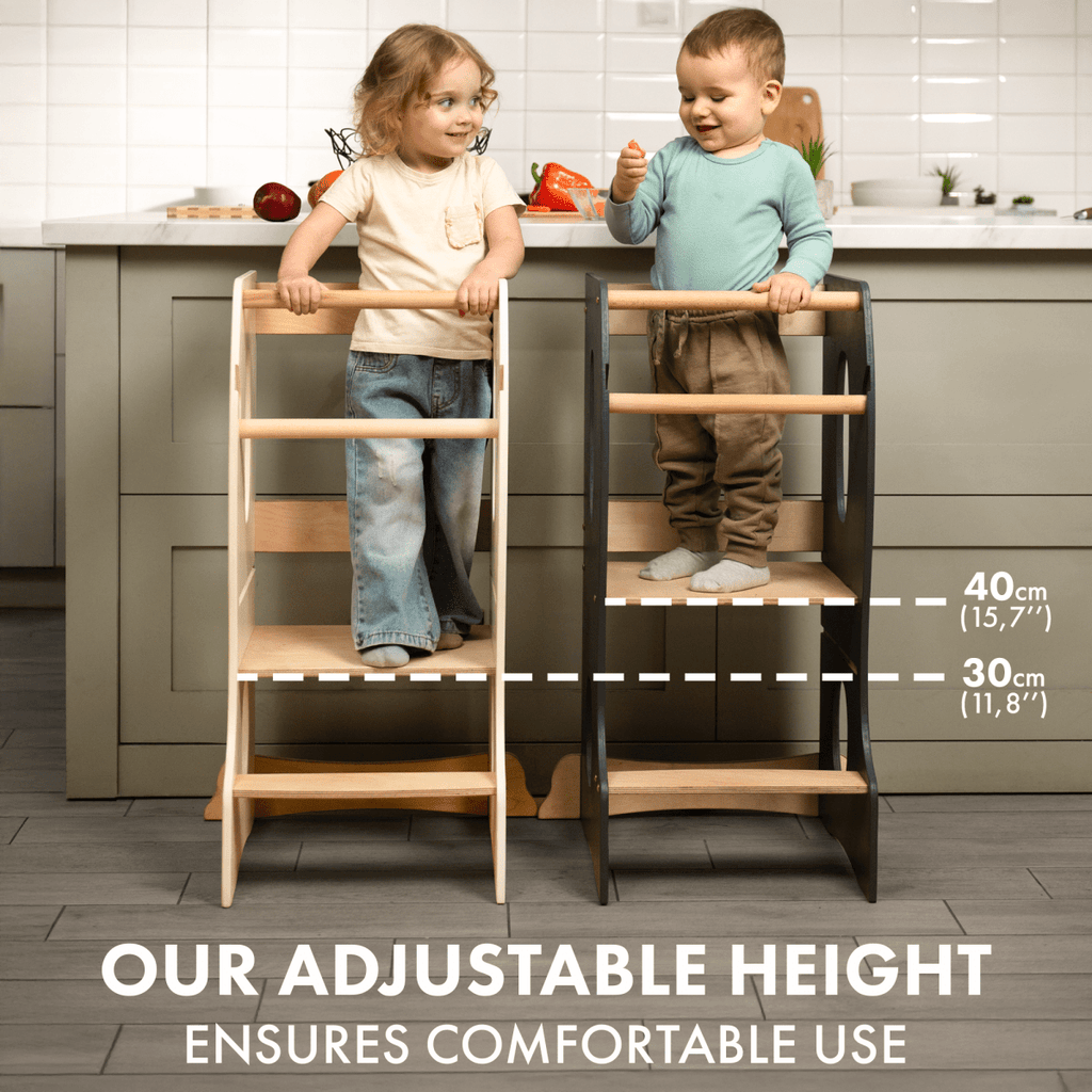 Stable Montessori Tower: Wooden Growing Chair - Beige