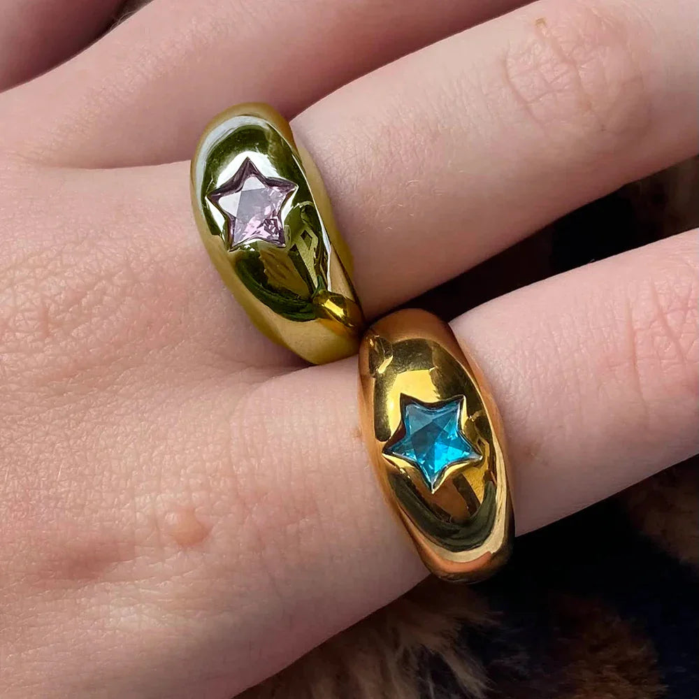 18K Gold Star Ring - Pink Zircon Glam
