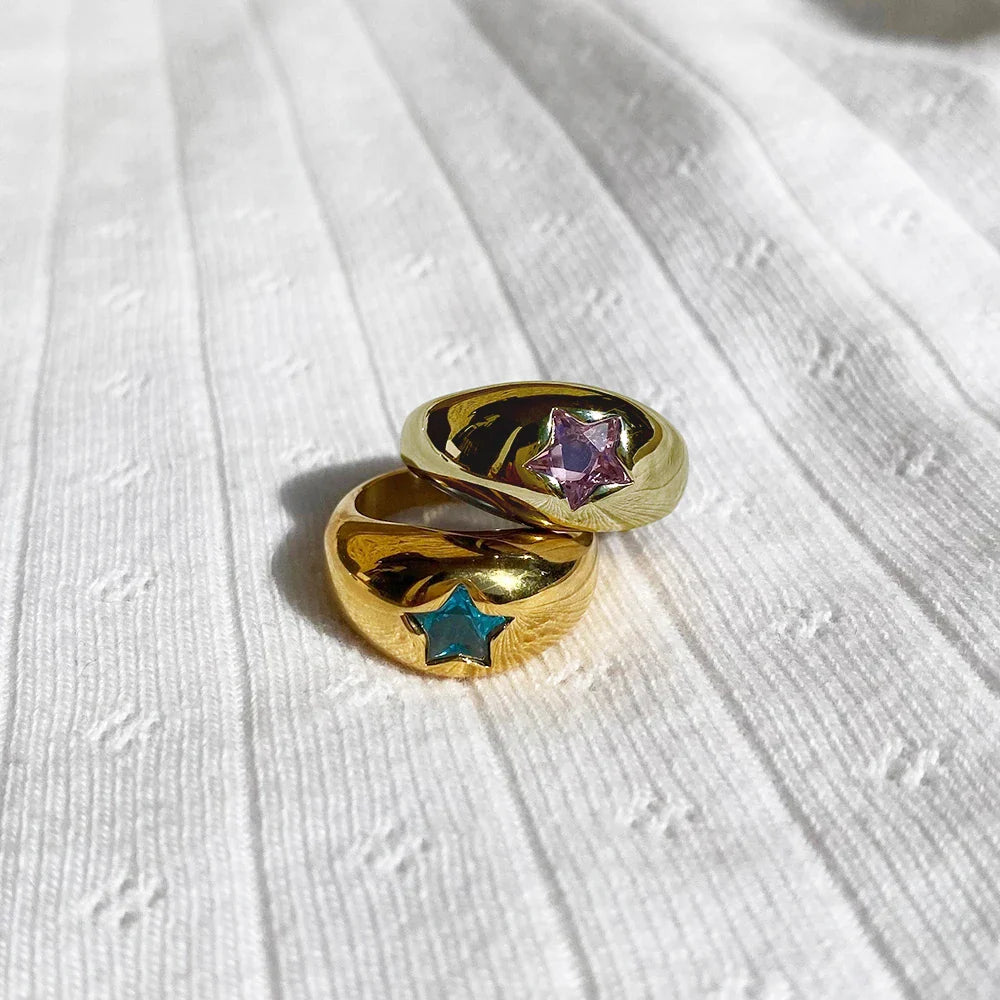 18K Gold Star Ring - Pink Zircon Glam