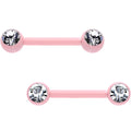 14G 1/2 Clear Gem Pink Ceramic Steel Barbell Nipple Ring Set
