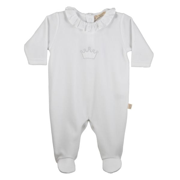Baby GI - White Ruffle Interlock Footie with Crown