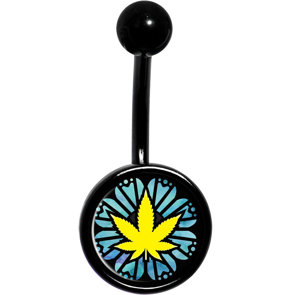 Watercolor Pot Leaf Black Belly Ring