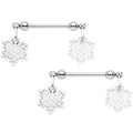 14G 5/8 Winter Snowflake Dangle Barbell Nipple Ring Set
