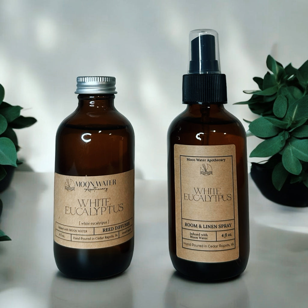 White Eucalyptus - REED DIFFUSER  – Fresh Clean Aromatherapy Scent -- by Moon Water Apothecary!