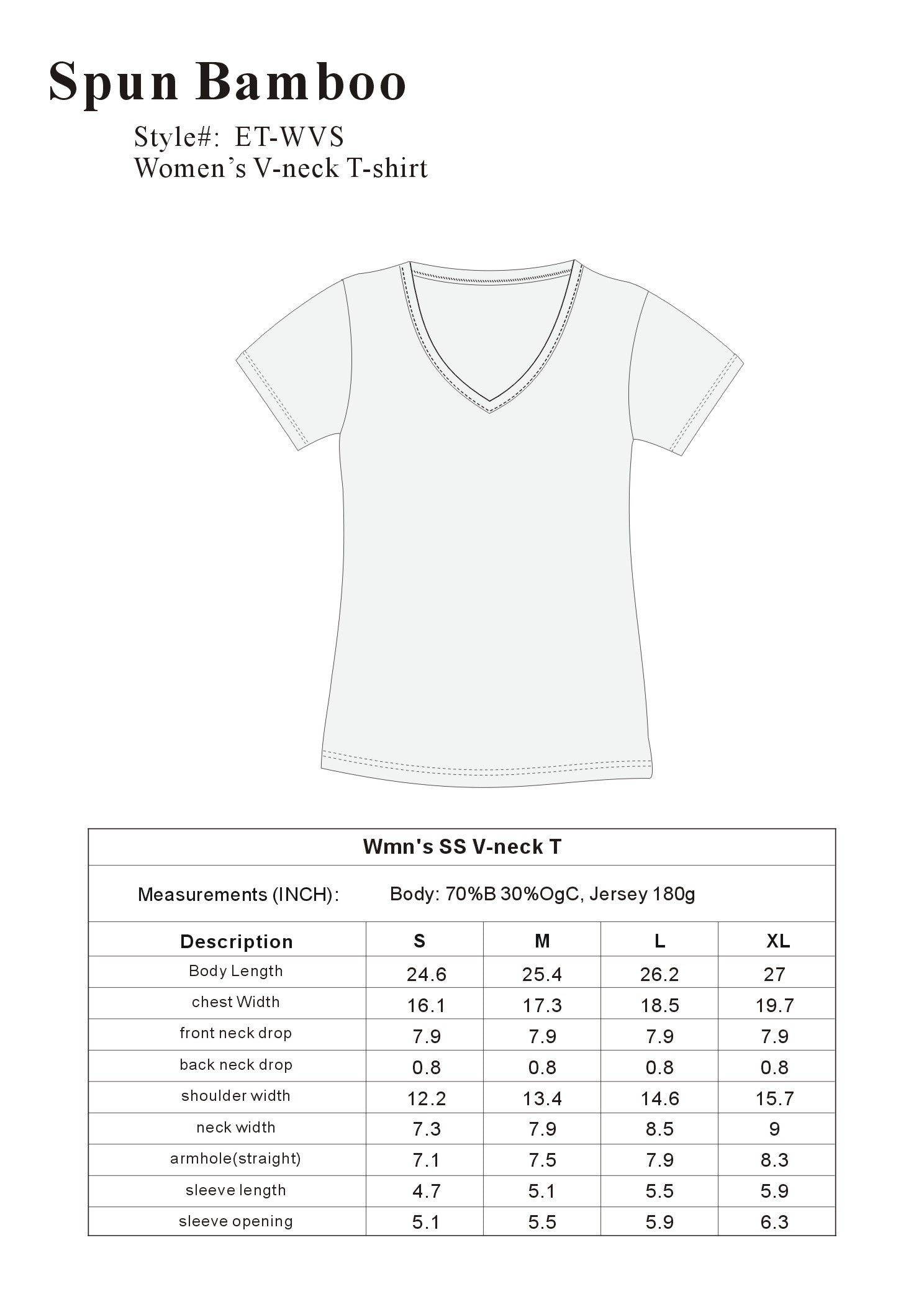 Women's Bamboo Viscose/Cotton V-Neck Cap Sleeve T-Shirt