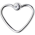 18G 3/8 Clear Gem Stainless Steel Heart Closure Captive Ring