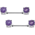 14G 9/16 Purple Faux Stone Barbell Nipple Ring Set