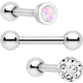 16G 1/4 Clear Gem Inlay Cartilage Tragus Earring 3 Pack Set