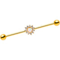 White Faux Opal Clear CZ Gem Heart Gold PVD Industrial Barbell 38mm