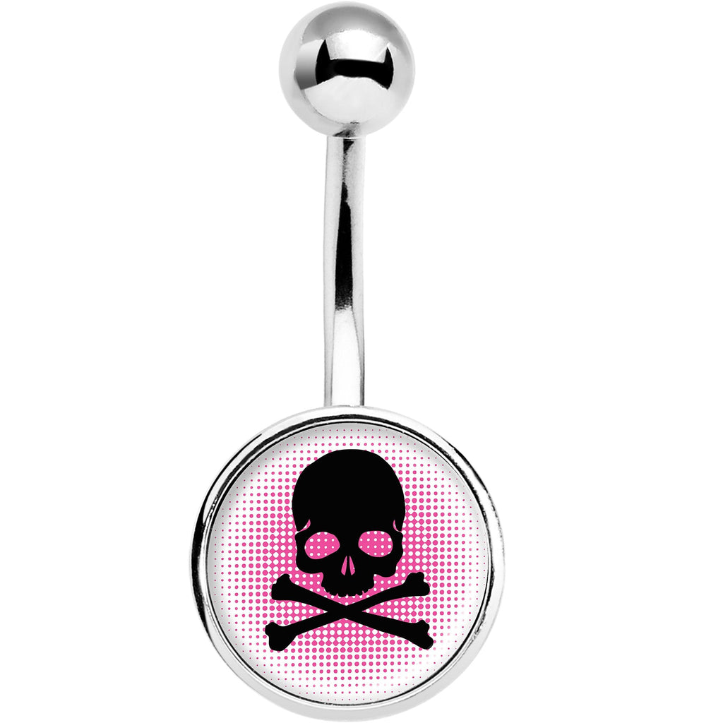 Pink Black Skull Belly Ring