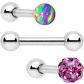 16G 1/4 Purple Faux Opal Ball Cartilage Tragus Earring 3 Pack Set