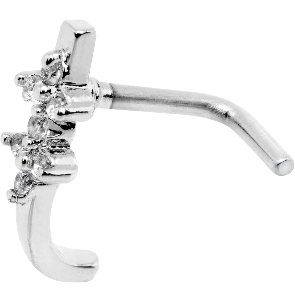 20G Clear CZ Bling Faux Hoop L Shaped Nose Ring